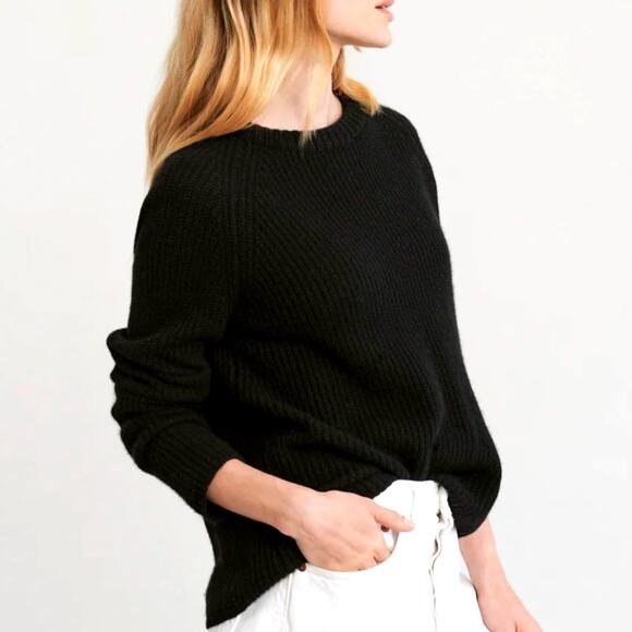 Jenni Kayne S Classic 100% CASHMERE Fisherman Sweater $425 Black Crewneck - Picture 1 of 11